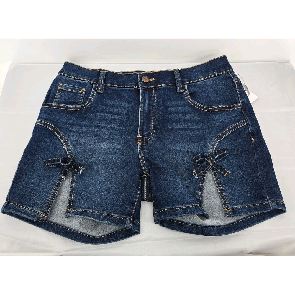 Love Trends Dark Wash Denim Mini Shorts Bows Medium Womens‎ NWT